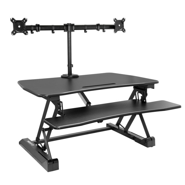 TRANSFORM PARTNERS LLC MI-8053 Mount-It! 33inW Electric Adjustable Height Sit-Stand Desk Converter With Dual Monitor Mount, Black TRANSFORM PARTNERS LLC MI-8053 Mount-It! 33inW Electric Adjustable Height Sit-Stand Desk Converter With Dual Monitor Mount, Black