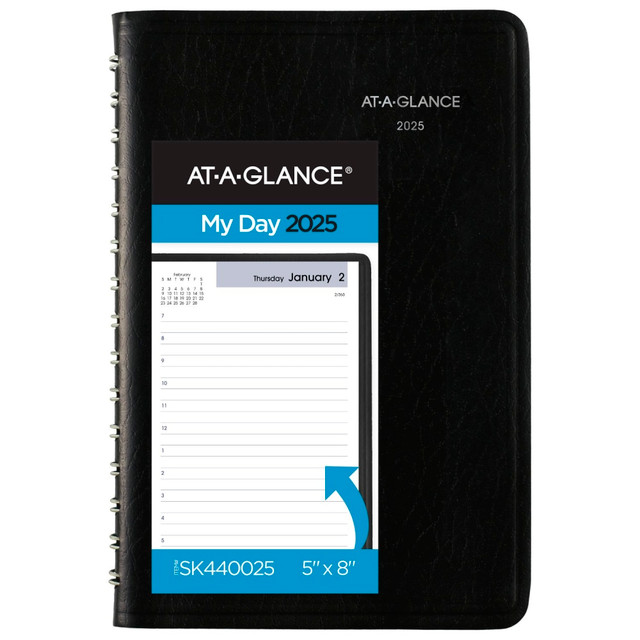 ACCO BRANDS USA, LLC SK440025 2025 AT-A-GLANCE DayMinder Daily Appointment Book Planner, 5in x 8in, Black, January To December