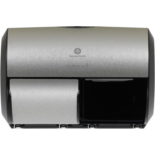 GEORGIA-PACIFIC CORPORATION GPC59206 Georgia-Pacific Compact II Side-By-Side Double-Roll Toilet Paper Dispenser, 7 1/8inH x 10 1/8inW x 6 3/4ft-d, Brushed Steel