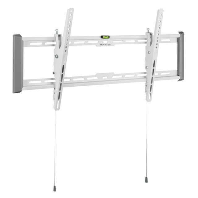 Set up your home theater display with the Mount-It! Ultra-Slim & Heavy-Duty TV Wall Mount For Screen Sizes 43in To 90in. The ultra-slim design provides a flush appearance with your wall, while the post-installation micro-leveling adjustments let you achieve the ideal position. The tool-free +4 deg./-10 deg. tilt feature helps optimize the viewing angle.  Ultra-slim design provides a flush appearance.  Tool-free +4 deg./-10 deg. tilt feature helps optimize the viewing angle.  Post-installation micro-leveling adjustments let you achieve the ideal position.  VESA compatible between 200x200 and 800x400.  Automatic spring locks with quick release cords allow for easy TV removal.  Decorative side covers provide a clean look.  Made of durable steel.  ADA compliant.  Weight capacity tested to support 165 lb.  Backed by the manufacturer's limited lifetime warranty.