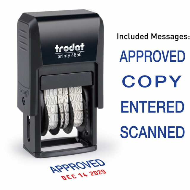 TRODAT E4853L Micro Message Date Stamp - Date Stamp - 0.75in Impression Width x 1in Impression Length - 10000 Impression(s) - Assorted - Recycled - 1 Each TRODAT E4853L Micro Message Date Stamp - Date Stamp - 0.75in Impression Width x 1in Impression Length - 10000 Impression(s) - Assorted - Recycled - 1 Each