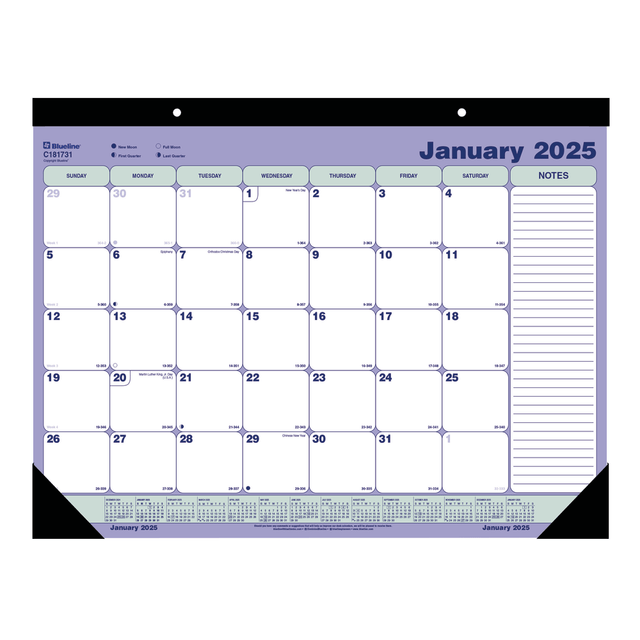 REDIFORM, INC. C181731-25 2025 Blueline Monthly Desk Pad Calendar, 21-1/4in x 16in, Blue/White, January To December, C181731