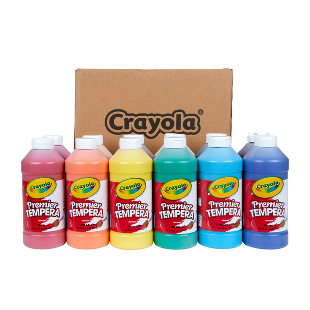 CRAYOLA LLC BIN548516 Crayola Premier Tempera Paints, 16 Oz, Assorted, Pack Of 12 Paints
