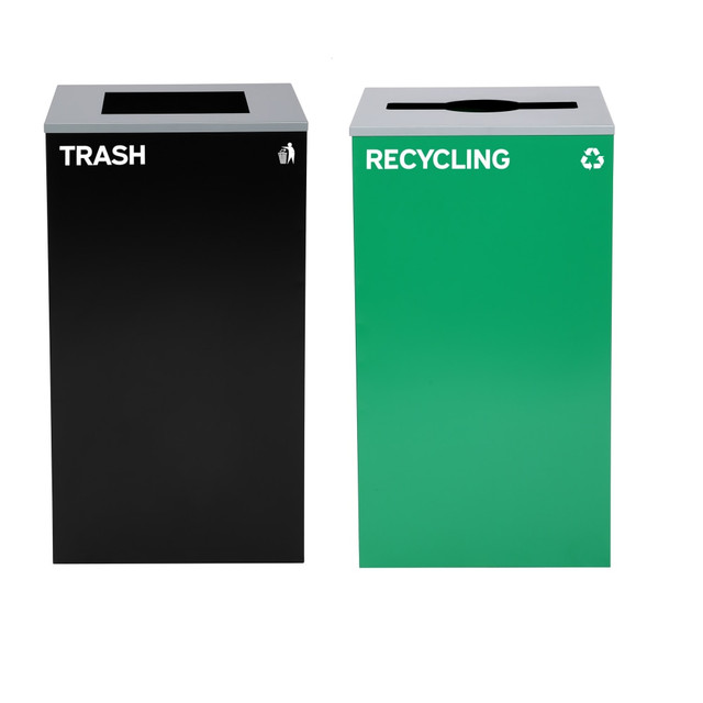 ADIR CORP. ALP4450-BLK-KIT12 Alpine Industries Stainless-Steel Open Top Mixed Recycling And Trash Can Set With Square And Mixed Lids, 29 Gallons, 30inH x 16-15/16inW x 16-15/16inD, Black/Green, Set Of 2 Trash Cans