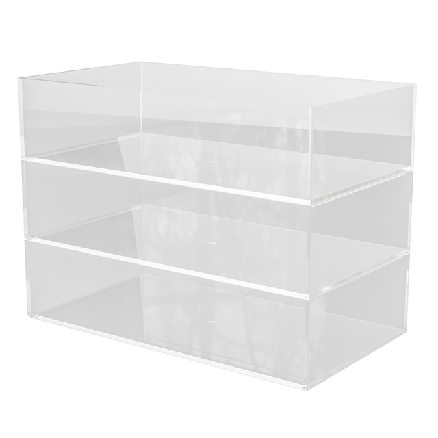 FLASH FURNITURE BEPB45163CLR Martha Stewart Brody Stack & Slide Plastic Tray Office Desktop Organizers, 2inH x 3inW x 7-1/2inD, Clear, Pack Of 3 Organizers