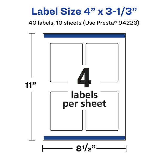 AVERY PRODUCTS CORPORATION 94223-CGF10 Avery Glossy Permanent Labels With Sure Feed, 94223-CGF10, Rectangle, 4in x 3-1/3in, Clear, Pack Of 40