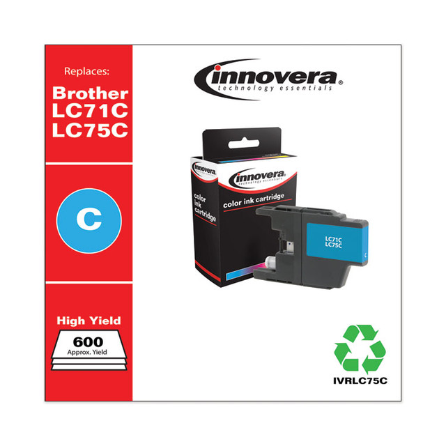 INNOVERA LC75C Remanufactured Cyan High-Yield Ink, Replacement for LC75C, 600 Page-Yield