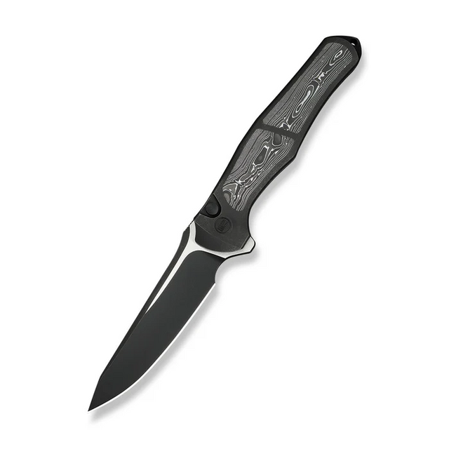 We Knife WE07B-2 WEKNIFE 702XI Flipper & Button Lock Knife Black Titanium Integral Handle With Aluminum Foil Carbon Fiber InlayÂ 