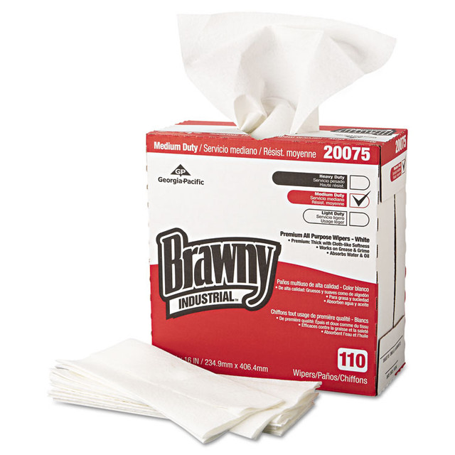 GEORGIA PACIFIC Brawny® Professional 20075 Tall Dispenser All-Purpose DRC Wipers, 1-Ply, 9.25 x 16, Unscented, White, 110/Box 10 Boxes/Carton