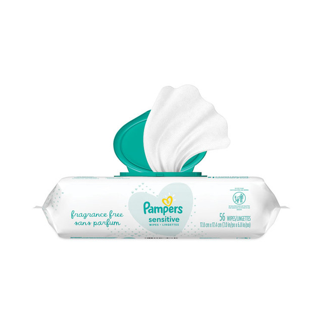 PROCTER & GAMBLE Pampers® 87076EA Sensitive Baby Wipes, 1-Ply, 6.8 x 7, Unscented, White, 56/Pack