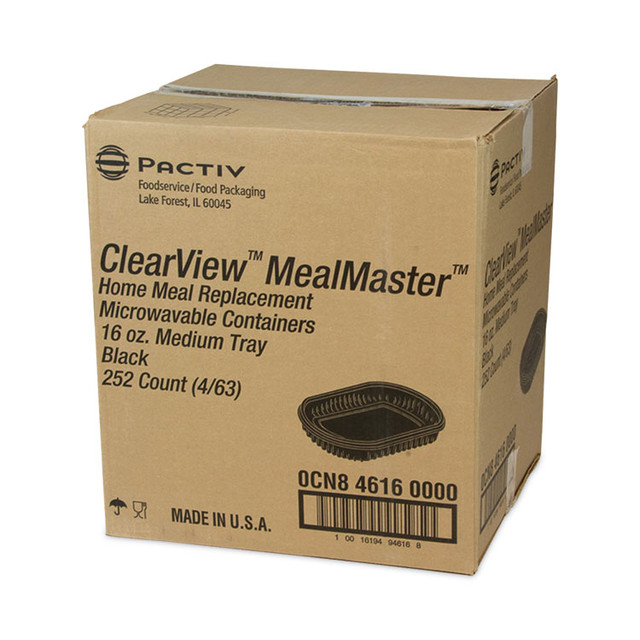 PACTIV EVERGREEN CORPORATION 0CN846160000 EarthChoice MealMaster Container, 16 oz, 8.13 x 6.5 x 1, Black, Plastic, 252/Carton
