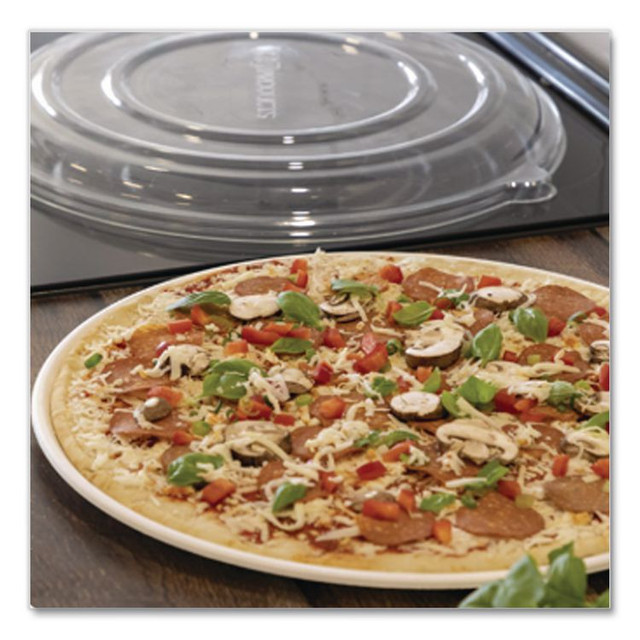 ECO-PRODUCTS,INC. EPSCPTR14LID 100% Recycled Content Pizza Tray Lids, 14 x 14 x 0.2, Clear, Plastic, 50/Carton