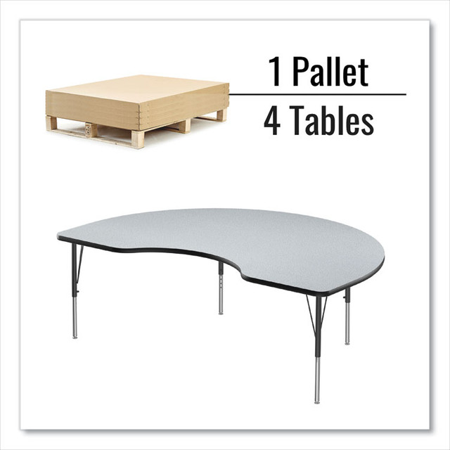 CORRELL, INC. 4872TF1595K4 Adjustable Activity Tables, Kidney Shaped, 72" x 48" x 19" to 29", Gray Top, Black Legs, 4/Pallet