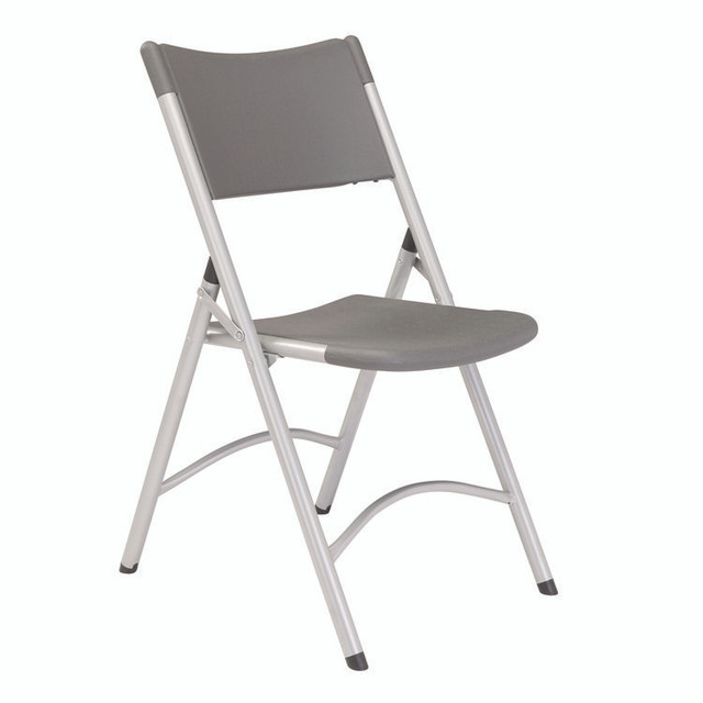 NATIONAL PUBLIC SEATING NPS® 620 600 Series Heavy Duty Plastic Folding Chair, Supports Up to 500 lb, 18" Seat Height, Gray Seat/Back, Silver Base, 4/Carton