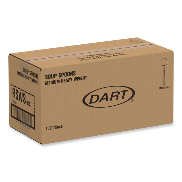DART SOLO® RSWS Reliance Mediumweight Cutlery, Soup Spoon, Plastic, White, 1,000/Carton