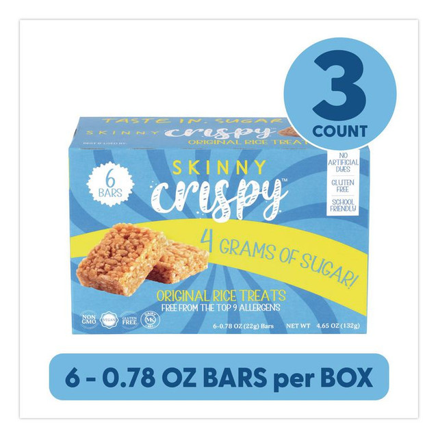 MELVILLE CANDY COMPANY Skinny Crispy 60004176 Crispy Treat, Vanilla, 0.78 oz Bars, 5 Bars/Pack, 3 Packs/Carton