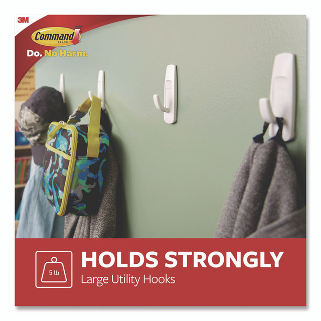 3M/COMMERCIAL TAPE DIV. Command™ 17003CLUB Large Utility Hooks, Plastic, White, Supports 5 lb, 12/Pack