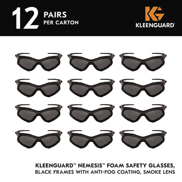 SMITH AND WESSON KleenGuard™ 65336 V30 Nemesis Foam Safety Glasses, Black Nylon Frame, Smoke Polycarbonate Lens, 12/Carton