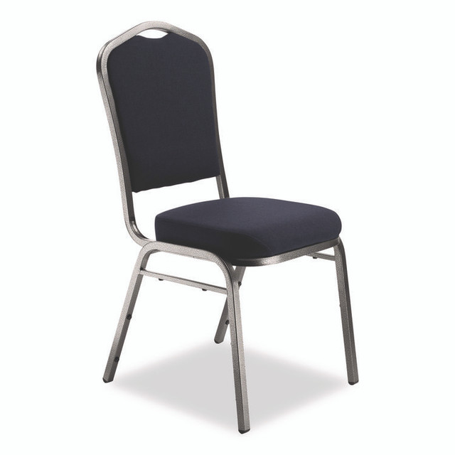 NATIONAL PUBLIC SEATING NPS® 9354SV2 9300 Series Deluxe Upholstered Stack Chair, Fabric, Supports 500 lb, 19" Seat Ht, Midnight Blue Seat/Back, Silver Base, 2/PK