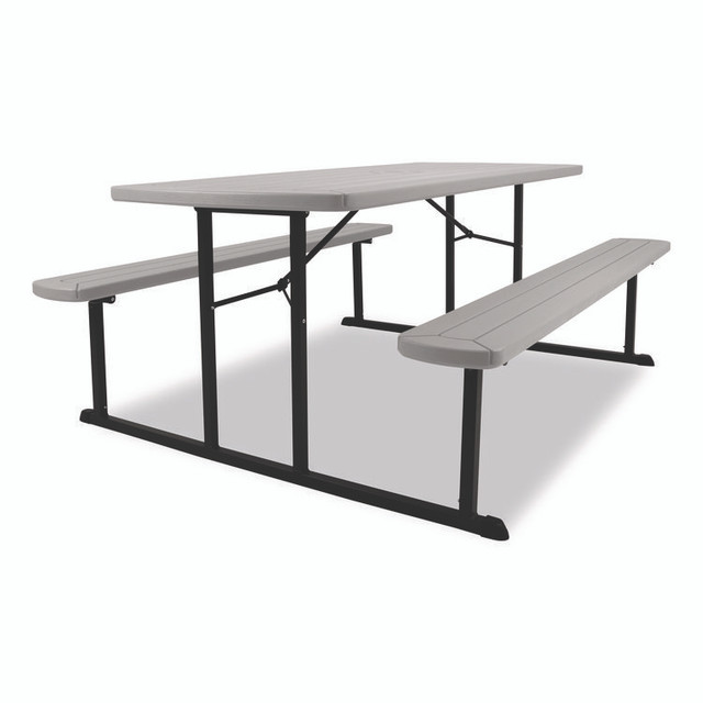 NATIONAL PUBLIC SEATING NPS® BMPT3072BK02 Blow Molded Folding Picnic Table, Rectangular, 57w x 72d x 29.5h, Speckled Gray Top, Black Base/Legs