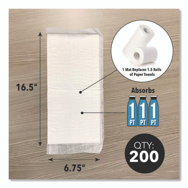 ABSORBENT SPECIALTY PRODUCTS Quick Dam WUM200 Super Absorbent Mats, 1.5 qt, 14" x 7", 200/Box