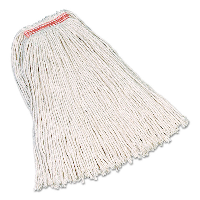 RUBBERMAID COMMERCIAL PROD. F119 WHI Premium Cut-End Cotton Mop, White, 32 oz, 1" Orange Headband, 12/Carton