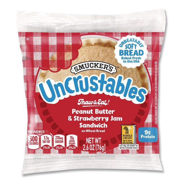 J.M. SMUCKER CO. Smucker's® 22002220 UNCRUSTABLES Peanut Butter and Strawberry Jam on Wheat Bread, 2.6 oz Bag, 48/Carton