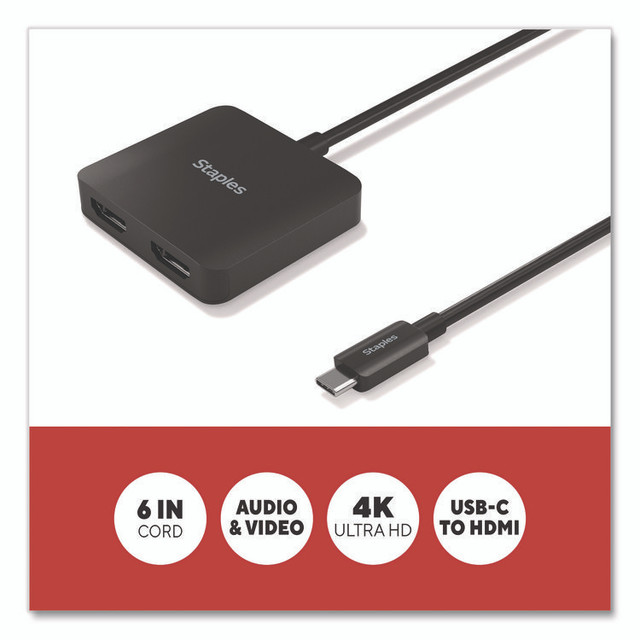 STAPLES BRANDS GROUP TECH ST62386 USB-C to HDMI Audio/Video Adapter, 6", Black