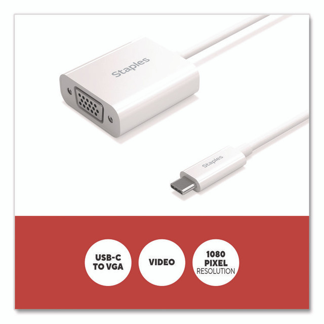 STAPLES BRANDS GROUP TECH ST62367 USB-C to VGA Audio/Video Adapter, 6", White