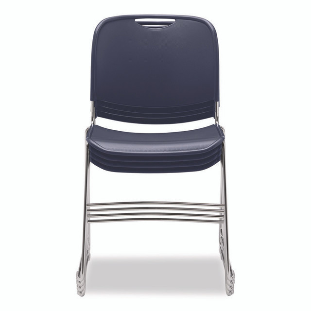 NATIONAL PUBLIC SEATING NPS® 85054 8500 Series Ultra-Compact Plastic Stack Chair, Supports Up to 500 lbs, 17" Seat Height, Blue Seat/Back, Chrome Base, 4/Pack