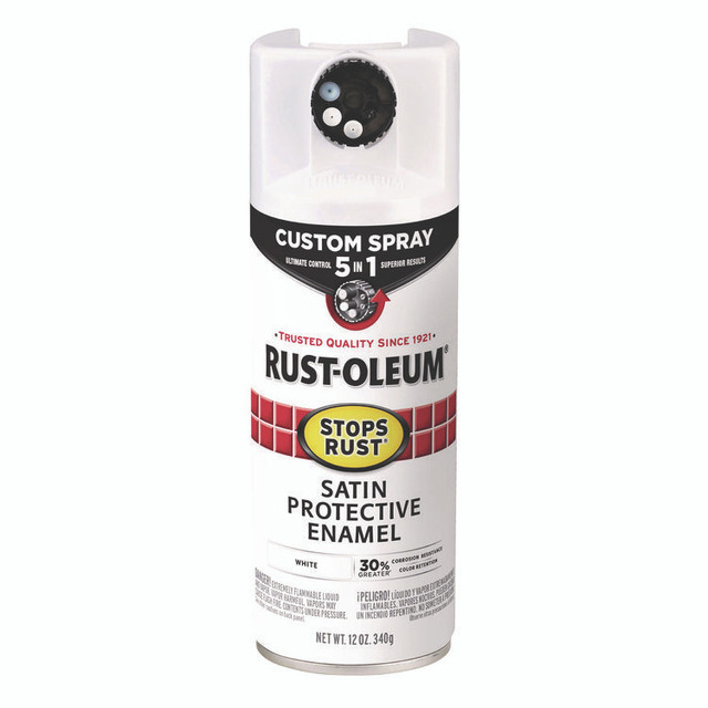 RUST-OLEUM CORPORATION 376870 Stops Rust 5-in-1 Spray Paint, Satin White, 12 oz Aerosol Can, 6/Carton