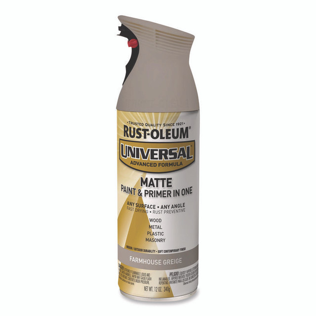 RUST-OLEUM CORPORATION 376724 Universal Premium Spray Paint, Matte Greige, 12 oz Aerosol Can, 6/Carton