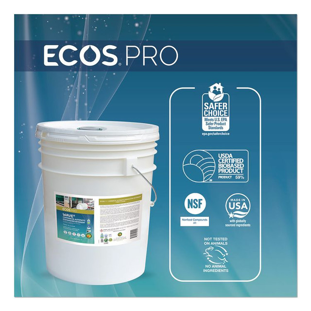 EARTH FRIENDLY PRODUCTS ECOS® PL944005 Wave Commercial Automatic Dishwasher Detergent, Free and Clear, 5 gal Pail