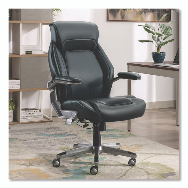 LA-Z-BOY CHAIR COMPANY 60082NVYCC Meyer Bonded Leather Executive Chair, Supports Up to 275 lb, 19" x 22.75", Navy Seat, Navy/Back, Silver Base