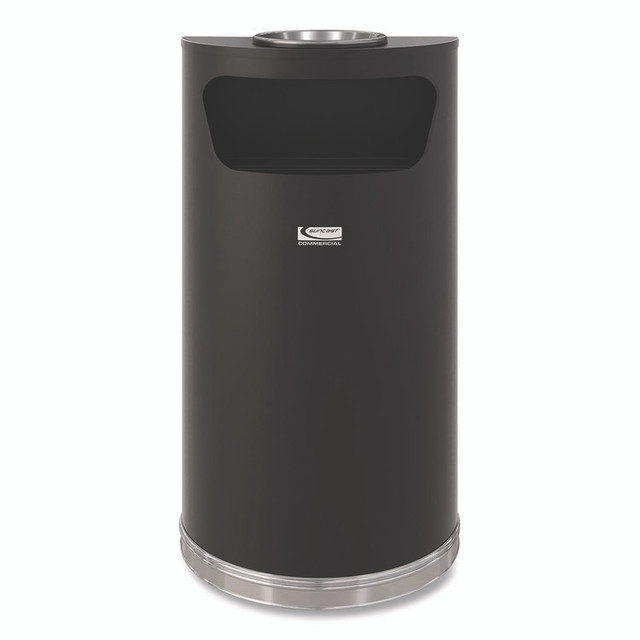 SUNCAST CORPORATION Commercial® MTCRES901BKS Half Round Metal Trash Can with Ashtray, 9 gal, Steel, Black