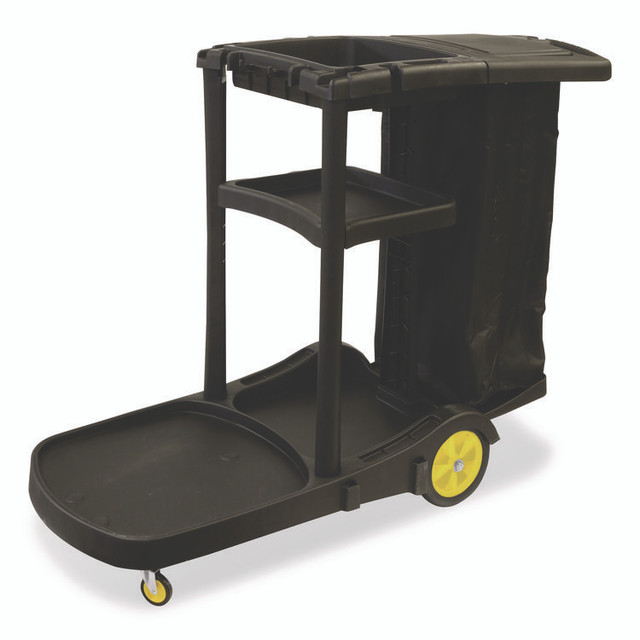 NEXSTEP COMMERCIAL PRODUCTS 96980 Premier Janitor Cart, 2 Shelves, Plastic, 18.25 x 44.5 x 38, Black