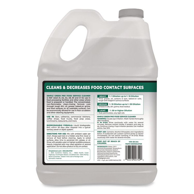 SUNSHINE MAKERS, INC. Simple Green® 0601128 Pro Food Service Cleaner, 1 gal Bottle, 4/Carton
