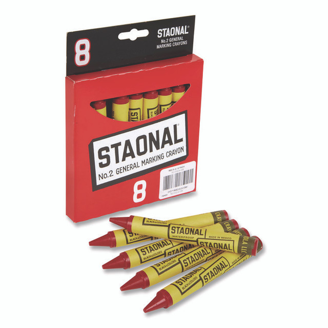 BINNEY & SMITH / CRAYOLA 520002038 Staonal Marking Crayons, 0.56" x 5", Red, 8/Box