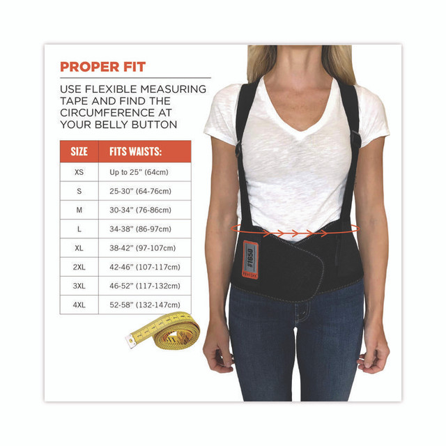 TENACIOUS HOLDINGS, INC. ergodyne® 11098 ProFlex 1650 Economy Elastic Back Support Brace, 4X-Large, 52" to 58" Waist, Black