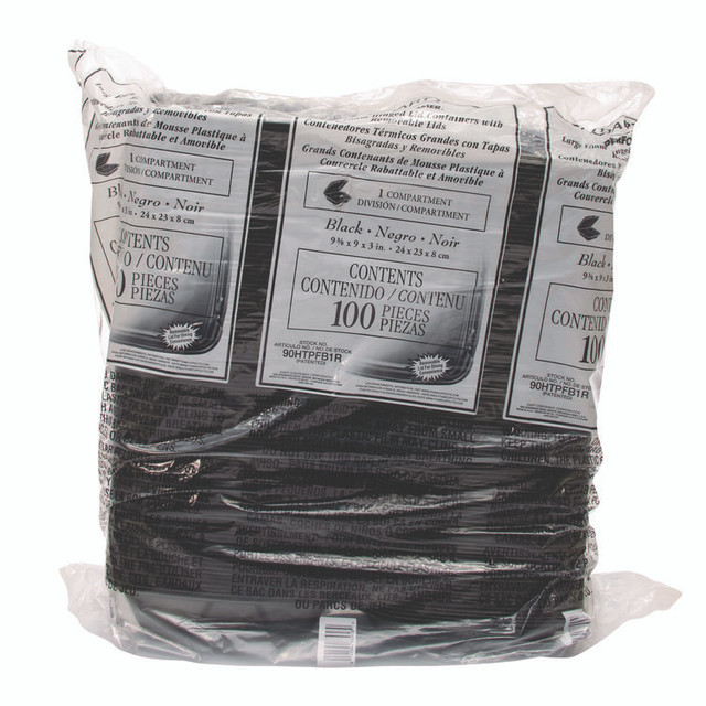 DART 90HTPFB1R Insulated Foam Hinged Lid Containers, 9.01 x 9.4 x 3.1, Black, 100/Bag, 2 Bags/Carton, 200 Containers/Carton