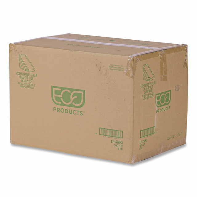 ECO-PRODUCTS,INC. EP-SWH3 Compostable Takeout Wedge Sandwich Containers, 4.25 x 4.25 x 6.5 x 3, Clear, Plastic, 500/Carton