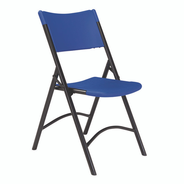 NATIONAL PUBLIC SEATING NPS® 604 600 Series Heavy Duty Plastic Folding Chair, Supports Up to 500 lb, 18" Seat Height, Blue Seat/Back, Black Base, 4/Pack