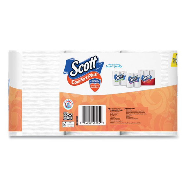 KIMBERLY-CLARK PROFESSIONAL Scott® 54245 ComfortPlus Toilet Paper, Mega Roll, Septic Safe, 1-Ply, White, 425 Sheets/Roll, 12 Rolls/Pack