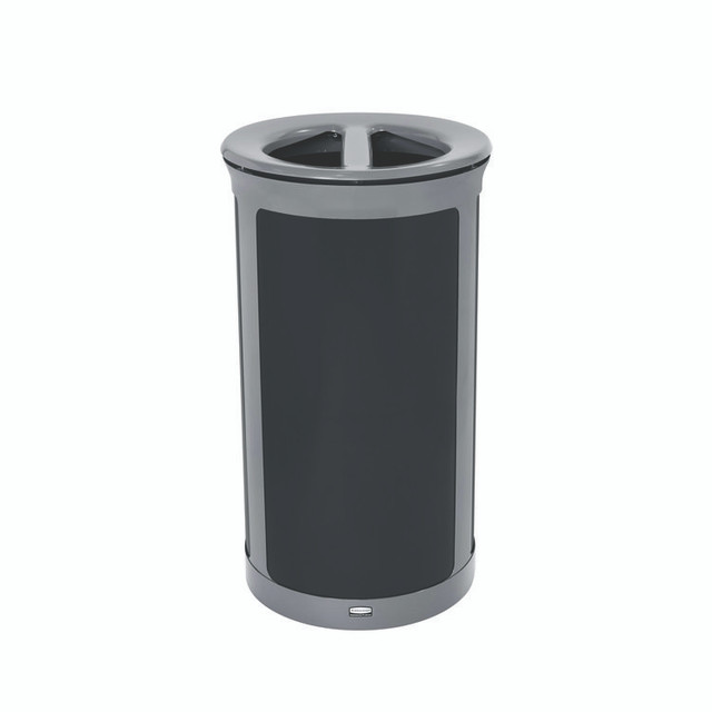RUBBERMAID COMMERCIAL PROD. 2172847 ENHANCE Series Waste Receptacle, Dual Top Hole, 33 gal, Metal, Pearl Gray/Umbra Gray