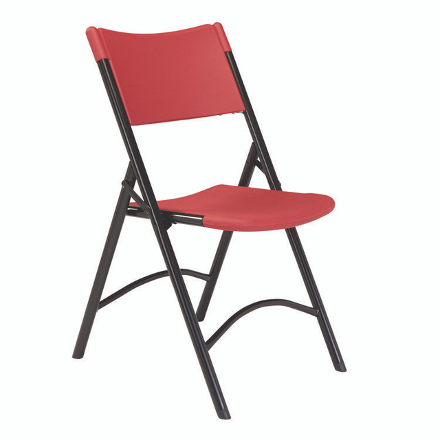 NATIONAL PUBLIC SEATING NPS® 640 600 Series Heavy Duty Plastic Folding Chair, Supports Up to 500 lb, 18" Seat Height, Red Seat/Back, Black Base, 4/Carton