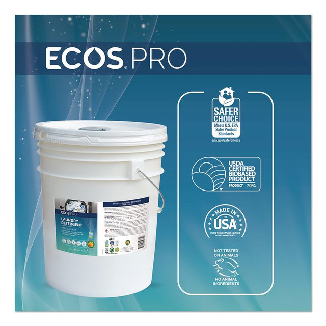 EARTH FRIENDLY PRODUCTS ECOS® PL976405 Laundry Detergent Liquid, Free and Clear, 5 gal Pail