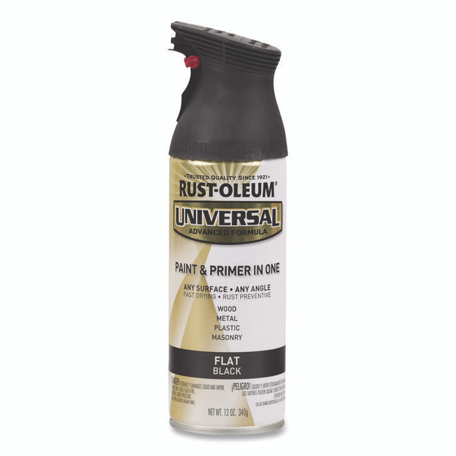 RUST-OLEUM CORPORATION 245198 Universal Premium Spray Paint, Flat Black, 12 oz Aerosol Can, 6/Carton