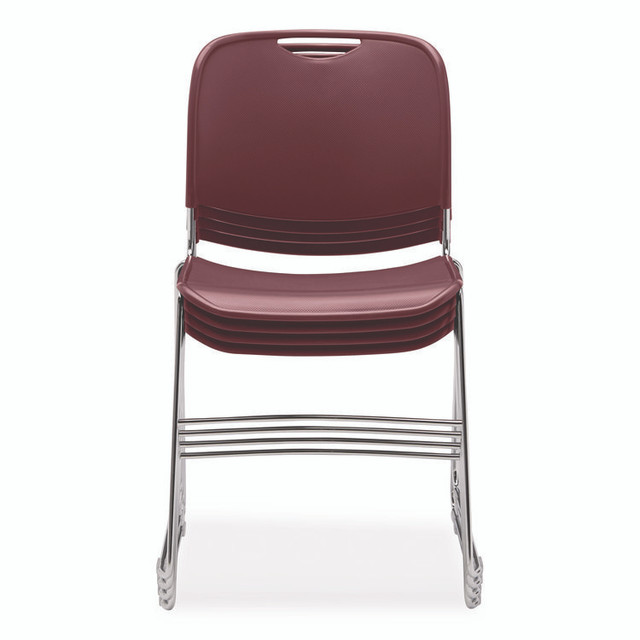 NATIONAL PUBLIC SEATING NPS® 85084 8500 Series Ultra-Compact Plastic Stack Chair, Supports 500 lbs, 17" Seat Height, Burgundy Seat/Back, Chrome Base, 4/Pack