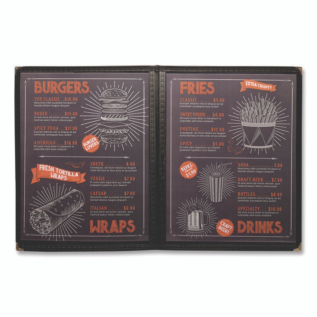 EXCELLO GLOBAL PRODUCTS SPLSMENU4 Menu Holder For 8.5 x 11 Menus, Portrait Orientation, 4-View, 9.6 x 12 Holder, Clear/Black/Silver, 10/Pack