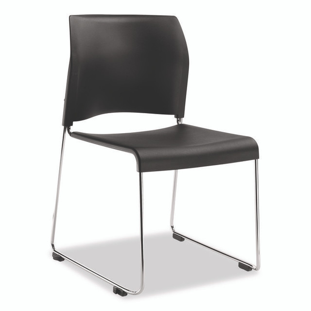 NATIONAL PUBLIC SEATING NPS® 881011104 8800 Series Cafetorium Plastic Stack Chair, Supports Up to 500 lb, 18" Seat Height, Black Seat/Back, Chrome Base, 4/Pack